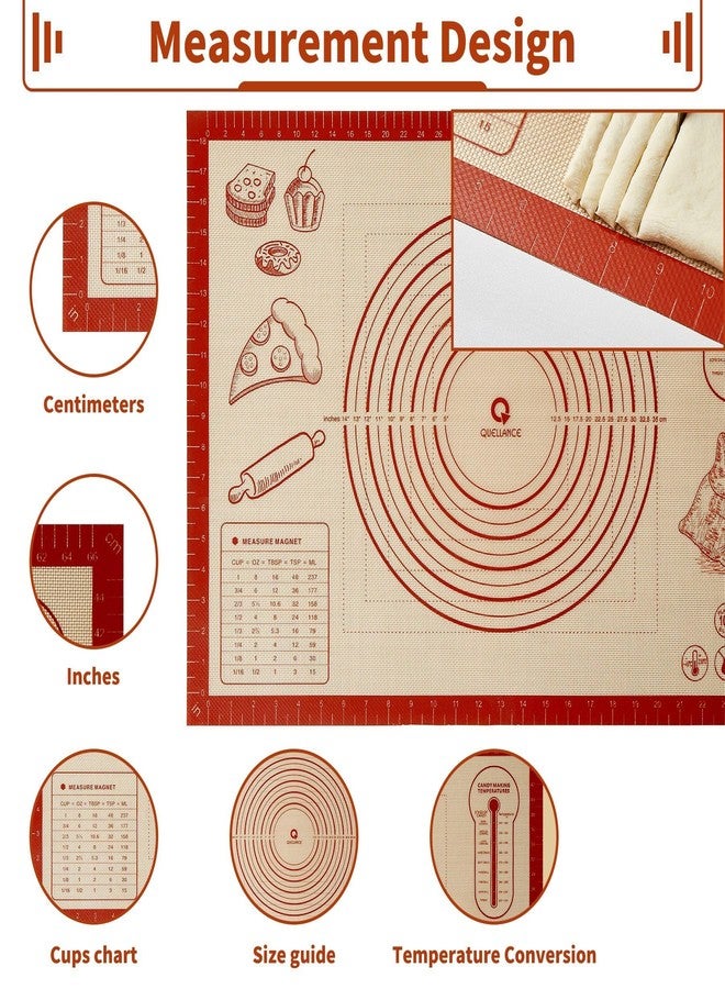 Quellance Silicone Baking Pastry Dough Mat - 28x20Inch Extra Large Cookie Bread Rolling Mats Sheet, Nonstick Kitchen Counter Kneading Board, Thick Reusable Pie Cookies Pizza Fondant Making Matt with Measurement - Image 2