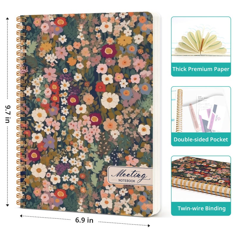 Taja Meeting Notebook for Work Organization - Work notebook with action items, Meeting Minutes Planner Notebook, Perfect Office Supplies for Men & Women - Garden - Image 2