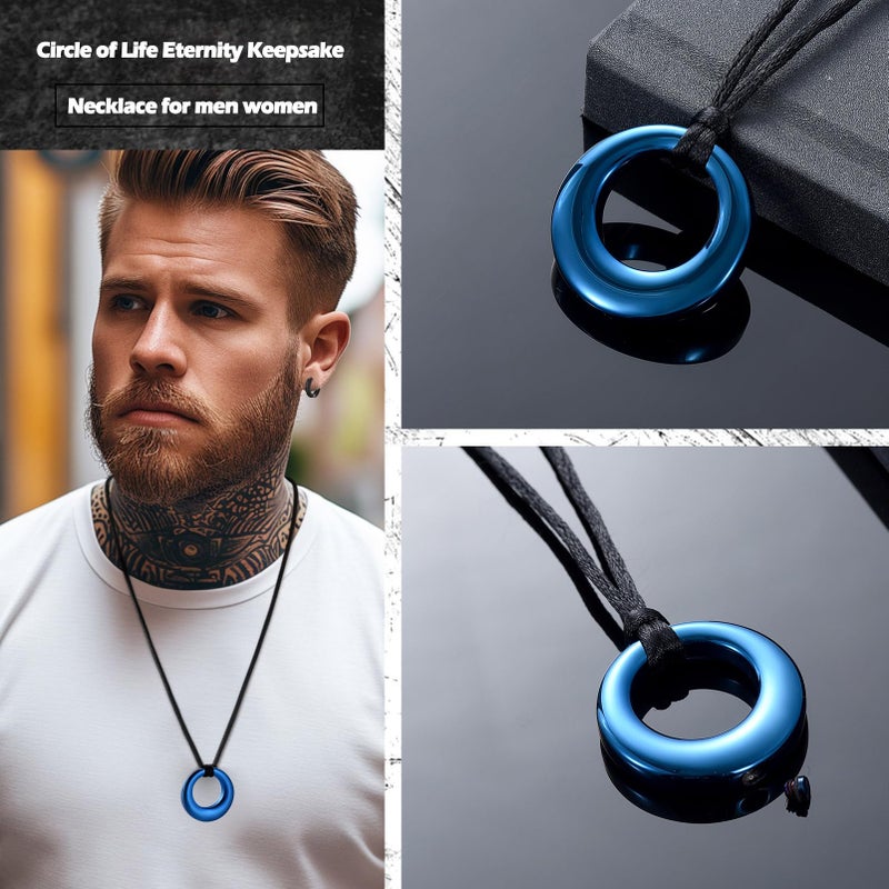 Hearbeingt Cremation Jewelry Urn Necklace for Ashes with Circle of Life Eternity Stainless Steel, Blue - Image 2