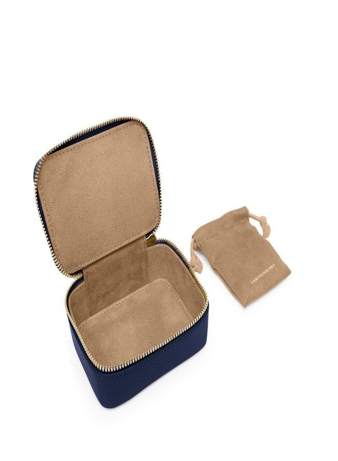 Leatherology Navy Blue Small Jewelry Organizer - Compact and portable, Suede interior pocket, Removable suede pouch - Image 2