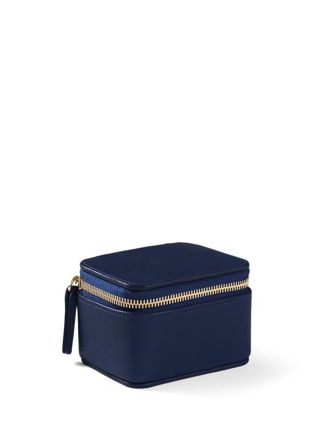 Leatherology Navy Blue Small Jewelry Organizer - Compact and portable, Suede interior pocket, Removable suede pouch - Image 1