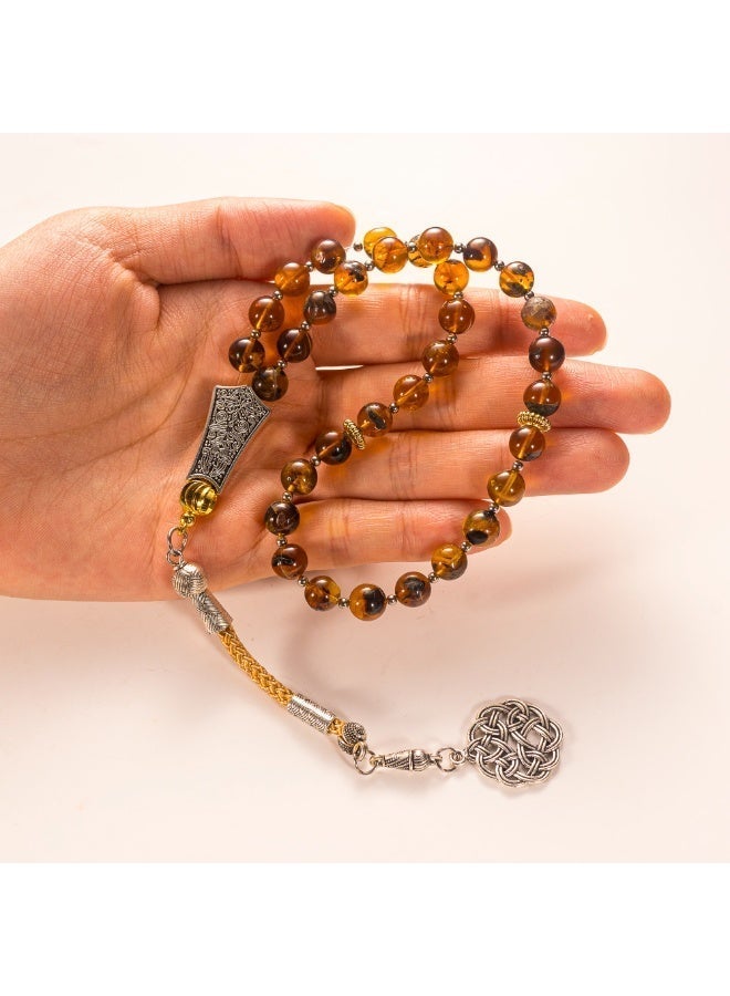 TranquilBeads Natural Amber Worry Beads 33 Beads 6mm for Men, Handmade Prayer Beads Bracelet, Stress Relief Fidget Beads, Tasbih Misbaha Rosary Style Necklace, Birthday Eid Ramadan Father’s Day Gift for Him - Image 3