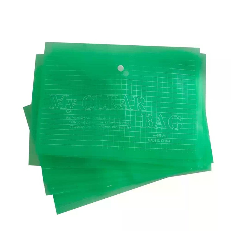 My Clear Bag Waterproof Transparent Envelope Folder With Snap Button Closure 12pcs- Green