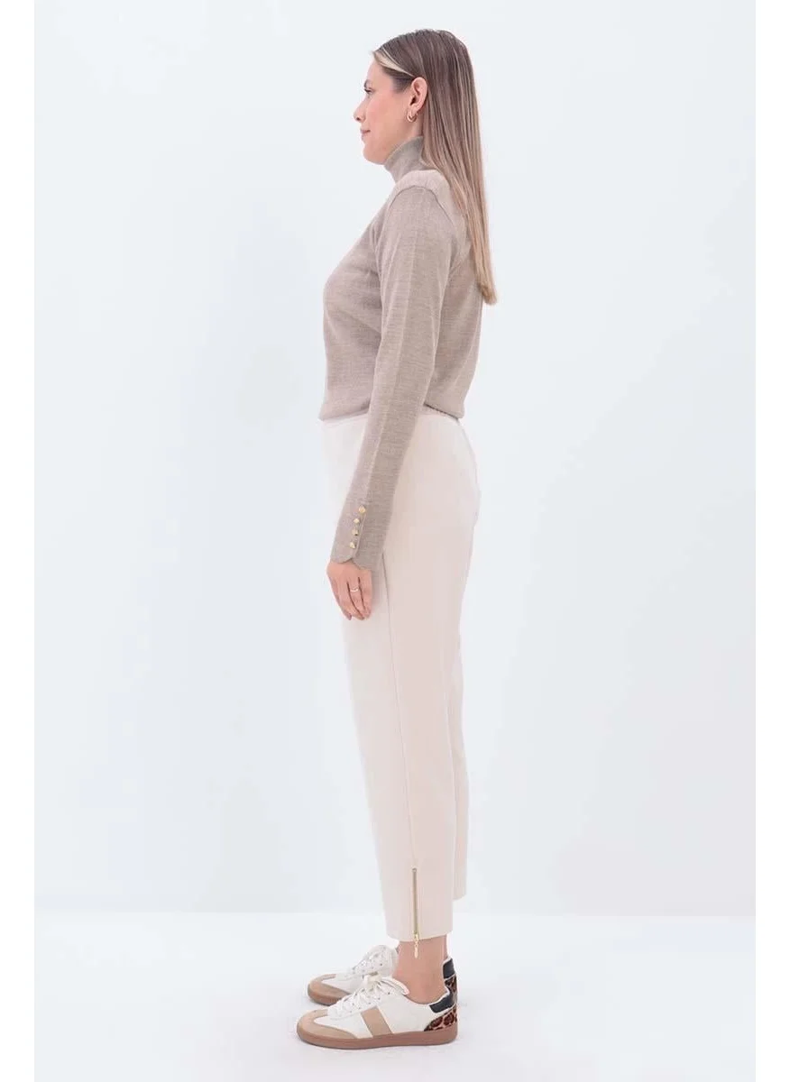 Allday Light Beige-Zipped Leg Trousers