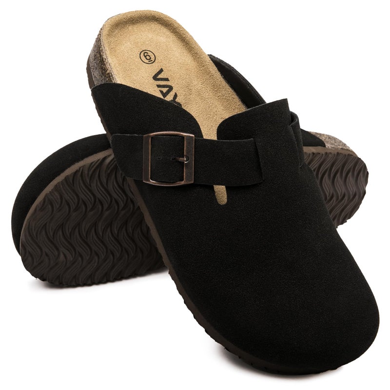 Vayfio Womenâ€˜s Suede Clogs Potato Shoes Cork Footbed Sandals Comfort Mules with Arch Support Slip On Slippers Black 10 - Image 5
