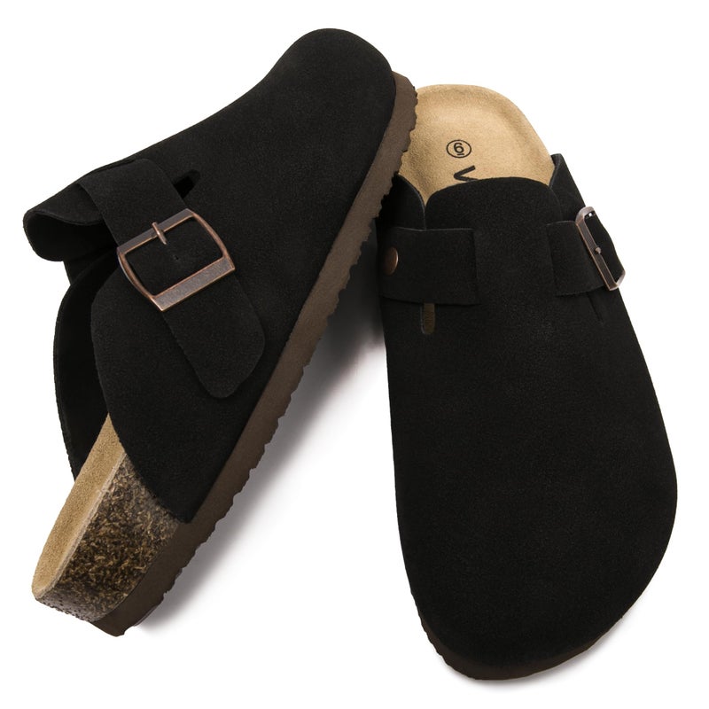 Vayfio Womenâ€˜s Suede Clogs Potato Shoes Cork Footbed Sandals Comfort Mules with Arch Support Slip On Slippers Black 10 - Image 3
