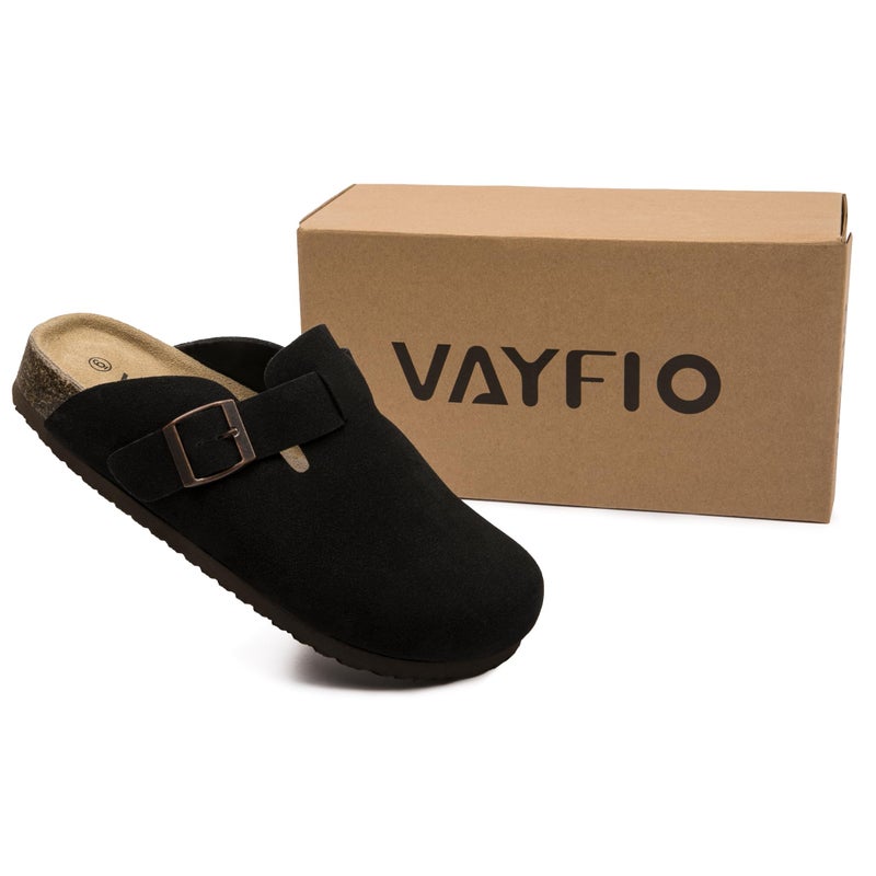 Vayfio Womenâ€˜s Suede Clogs Potato Shoes Cork Footbed Sandals Comfort Mules with Arch Support Slip On Slippers Black 10 - Image 2