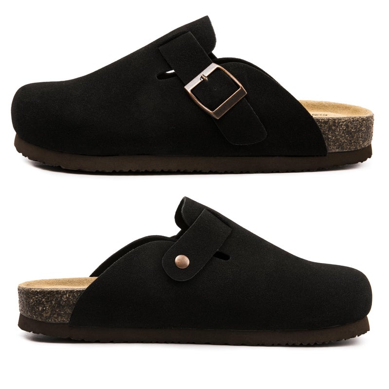 Vayfio Womenâ€˜s Suede Clogs Potato Shoes Cork Footbed Sandals Comfort Mules with Arch Support Slip On Slippers Black 10 - Image 4