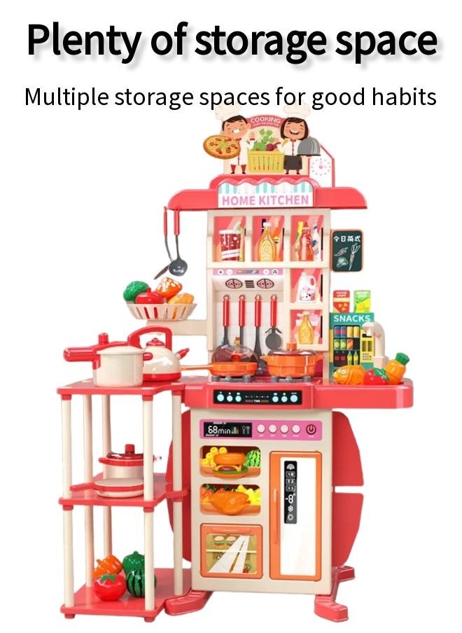 Vixplorn Kitchen Playsets 54 Pieces Kitchen Toy Set, Toy Kitchen Role Play Toy Set Role Play Cookware Kitchen Toy Set Kitchen Accessories Toy Cooking Stove Simulation Press to Release Water, Suitable for Boys and Girls (Red)  - Image 5