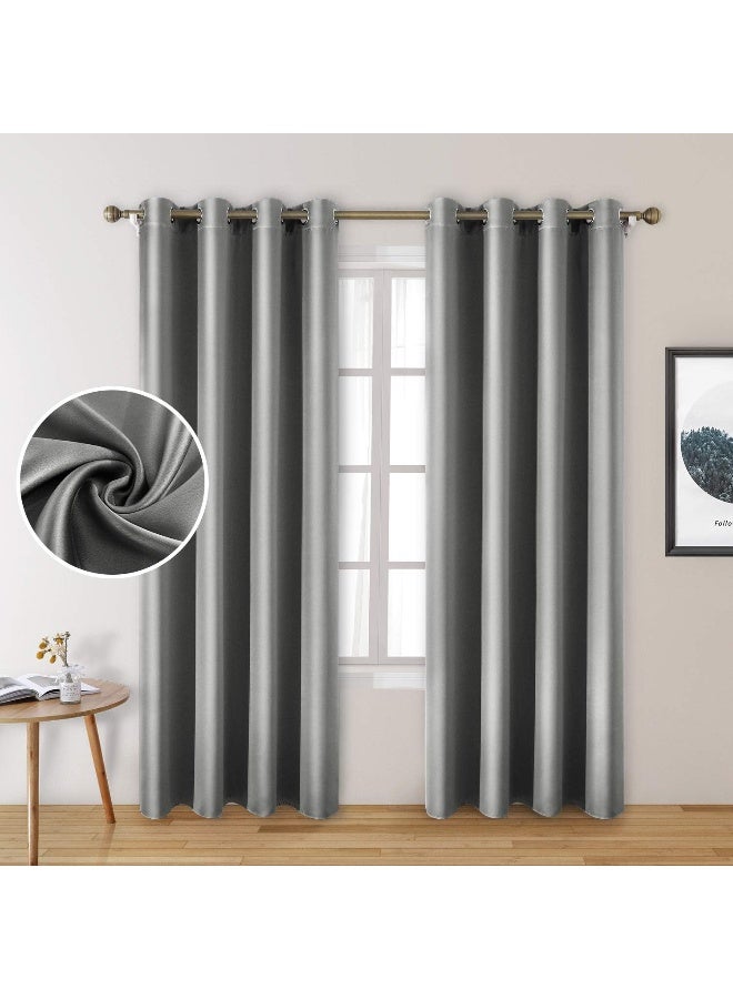HOMEIDEAS HOMEIDEAS 2 Panels Silver Grey Faux Silk Curtains Gray Blackout Curtains for Bedroom 52 X 84 Inch Room Darkening Satin Drapes/Curtains, Thermal Insulated Blackout Window Curtains for Living Room - Image 1