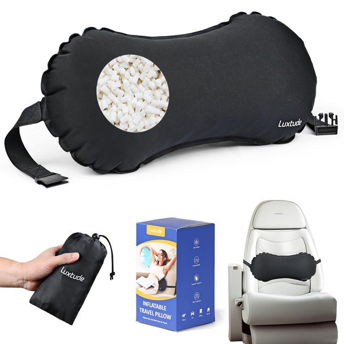 INFLATABLE LUMBAR PILLOW FOR AIRPLANE TRAVEL LUMBAR SUPPORT PILLOW FOR OFFICE CHAIRCAR SELFINFLATING TRAVEL LUMBAR PILLOW BACK SUPPORT LOWER BACK PILLOW FOR REDUCING LUMBAR PAIN