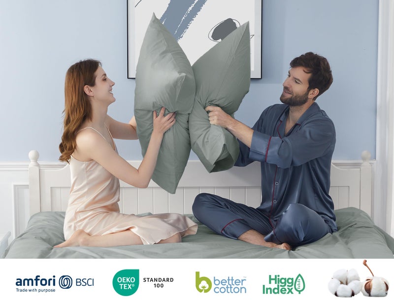 HOMTEC Cotton Pillow Cases King Size Set of 2  20 by 40 inches King Pillow Cases  Gray King Pillow Cases  King Pillowcases Cotton Percale Weave Pre-Shrunk Breathable and Hypoallergenic  Storm Gray - Image 5