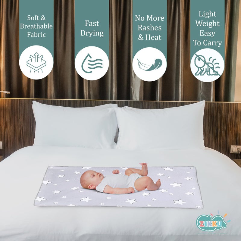 AHC Zikku Printed Dry Sheets for Baby Medium Size Soft |Comfortable |Extra Absorbency|Fast Dry (100x70 cm, Grey, Star Print) - Image 3