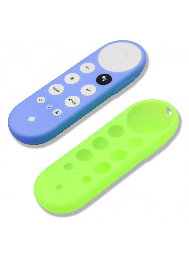 PINOWU 2pcs Remote Cover (Glow in The Dark) Compatible with 2020 Chromecast with Google TV Voice Remote, Pinowu Anti Slip Silicone Case Cover (Green and Blue) - Image 2
