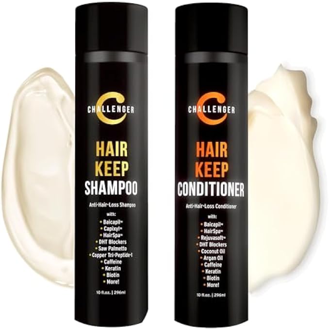 Challenger Men's Hair Keep Shampoo & Conditioner, 2X 10 Oz Bottles | Hair Growth Combo | DHT Blockers| w/Baicapil, Capixil, Rejuvasoft, HairSpa | Caffeine, Biotin, Argan Oil, Coconut Oil & more!