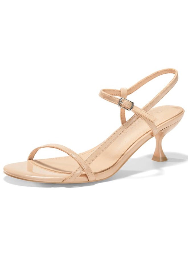 Coutgo Womens Strappy Heeled Sandals Kitten Low Heel Open Toe Ankle Strap Party Wedding Dress Shoes, Nude Pink, 8.5 - Image 1