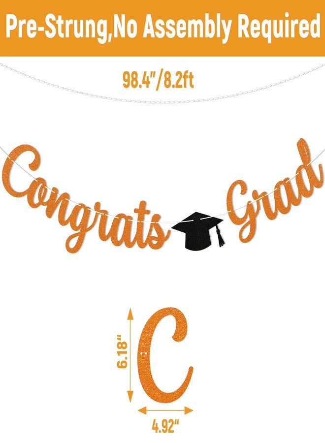 Ramciyo Pre-Strung Congrats Grad Banner - Orange Glitter Graduation Party Banner with Cap, Congratulations Graduate Decor, High School College Graduation Party Decorations (Orange) - Image 3