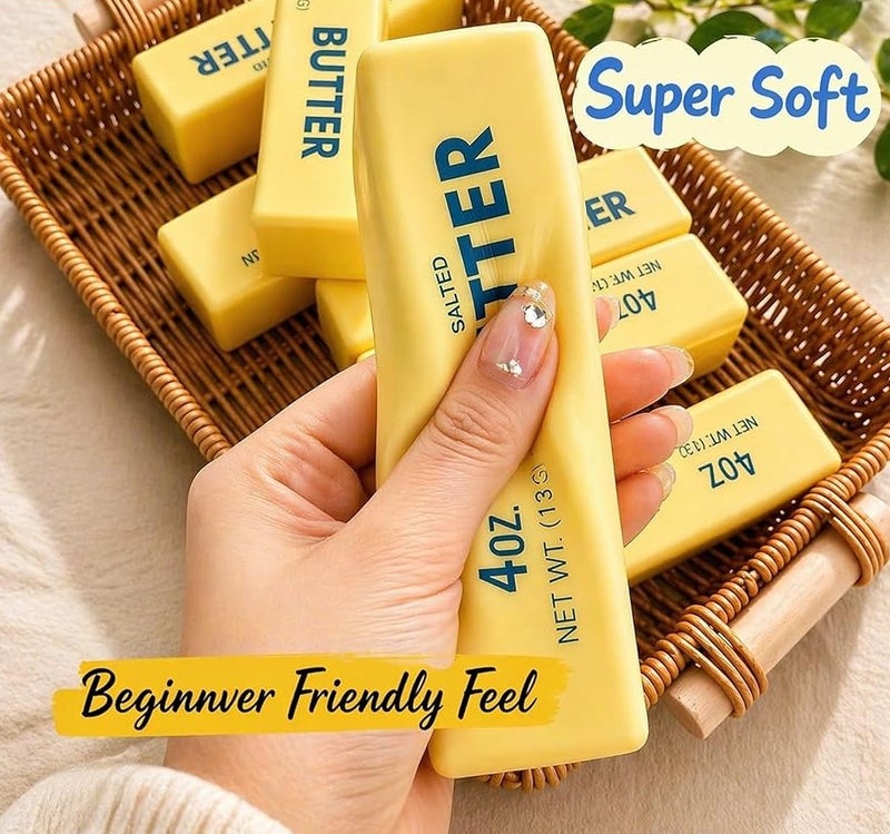 QITAI Soft Butter Block Squishy Toy, Slow Rebound Stress Relief Squeeze Toy, Cute 4oz Butter Shaped Fidget Toy for Anxiety Relief, Silicone Squishy Vent Toy for Kids & Adults - Image 4