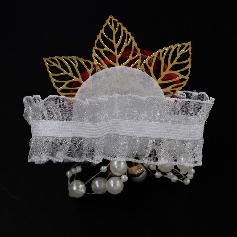Rose Flower Roll Gold Leaf Wrist Flower Wedding Sister Group Corsage Dance Rhinestone Pearl Wrist Flower Sw0674 - Image 4