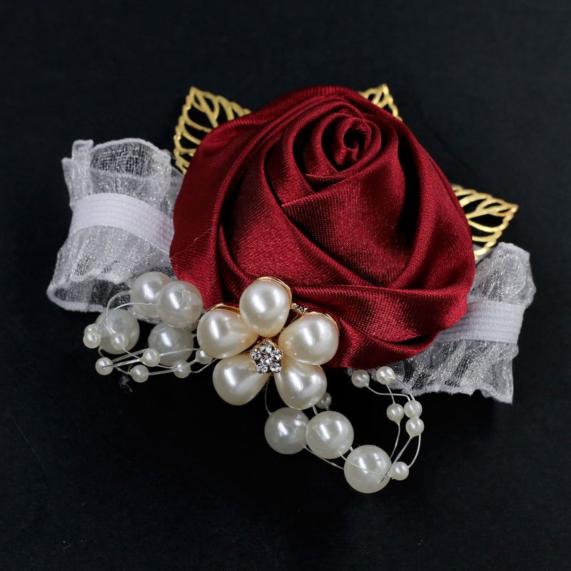 Rose Flower Roll Gold Leaf Wrist Flower Wedding Sister Group Corsage Dance Rhinestone Pearl Wrist Flower Sw0674 - Image 5