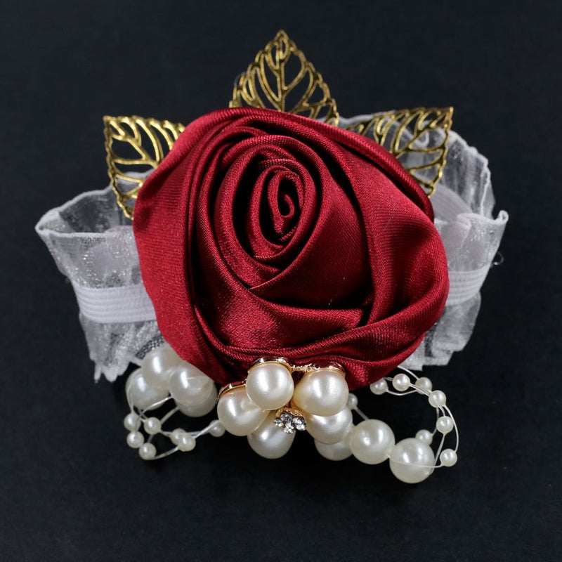 Rose Flower Roll Gold Leaf Wrist Flower Wedding Sister Group Corsage Dance Rhinestone Pearl Wrist Flower Sw0674 - Image 3