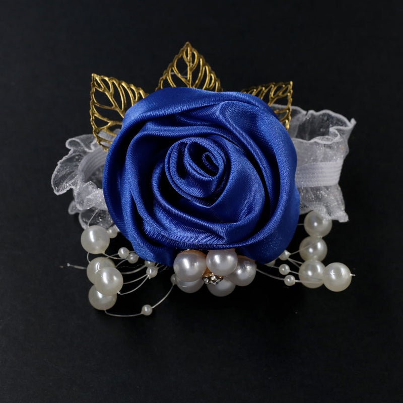 Rose Flower Roll Gold Leaf Wrist Flower Wedding Sister Group Corsage Dance Rhinestone Pearl Wrist Flower Sw0674 - Image 1