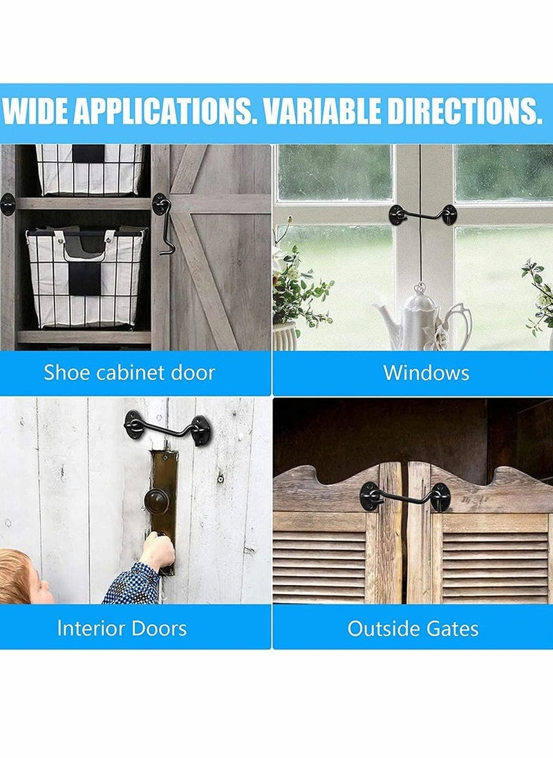 Generic - 3Pack Privacy Hook and Eye Latch Door Latch 4” for Upgrade Heavy Duty Barn Door Lock, Gate Latch, Cabin Hooks with mounting Screw, Best for Sliding Door, Bathroom, Window (Black) - Image 1
