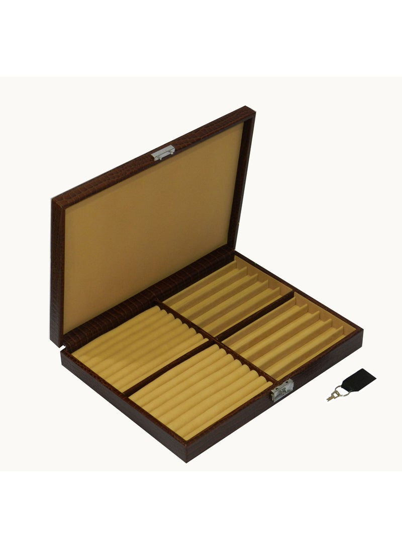 LAVERI LEATHER Laveri 10 Piece Genuine Leather Pen  Case Storage and Fountain Pen , Chain, Braslets ,Ring And Cufflinks Organizer Box with Key Lock  - Image 5