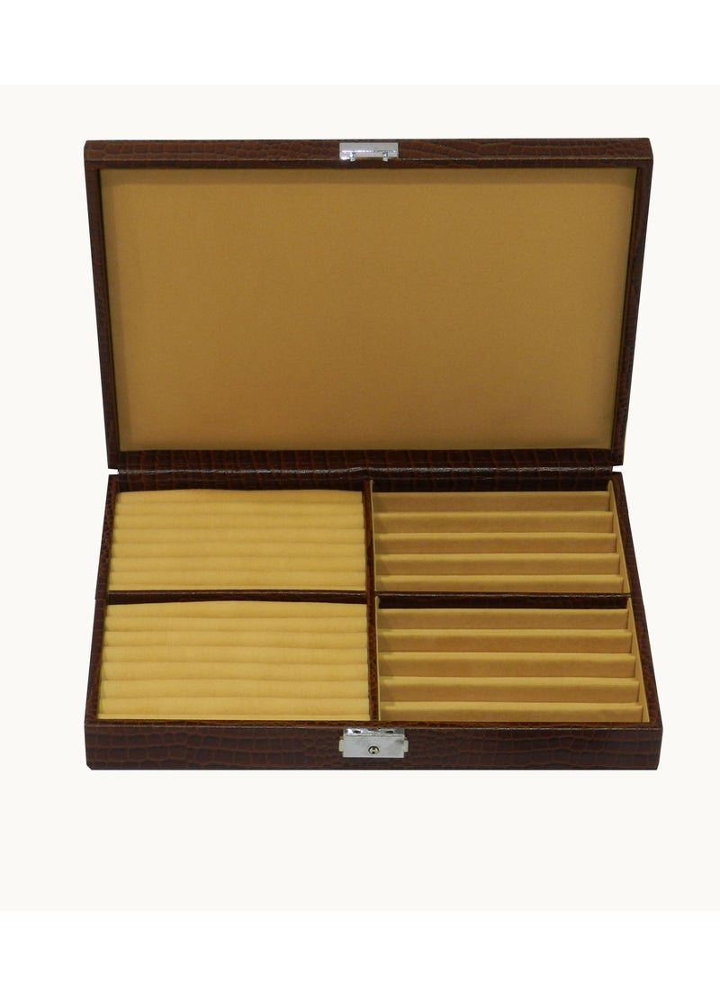 LAVERI LEATHER Laveri 10 Piece Genuine Leather Pen  Case Storage and Fountain Pen , Chain, Braslets ,Ring And Cufflinks Organizer Box with Key Lock  - Image 1
