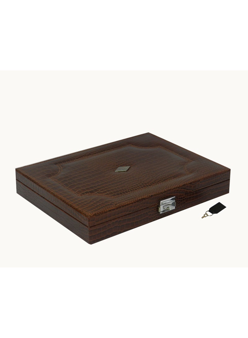 LAVERI LEATHER Laveri 10 Piece Genuine Leather Pen  Case Storage and Fountain Pen , Chain, Braslets ,Ring And Cufflinks Organizer Box with Key Lock  - Image 2