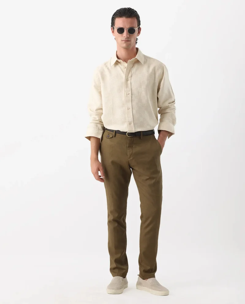 Rare Rabbit Rare Rabbit Men's Dob Beige Linen Blend Fabric Full Sleeve Regular Collared Button Closure Regular Fit Check Print Shirt