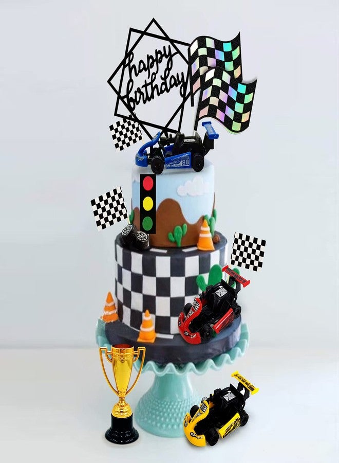 KEEPARTY Racing Car Cake Decoration Car Cake Topper Happy birthday Card Inserted for Kids Racing Theme Birthday Supplies Cars Party Favors - Image 4