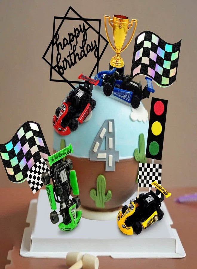 KEEPARTY Racing Car Cake Decoration Car Cake Topper Happy birthday Card Inserted for Kids Racing Theme Birthday Supplies Cars Party Favors - Image 3