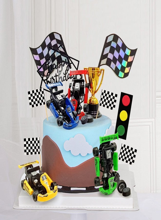 KEEPARTY Racing Car Cake Decoration Car Cake Topper Happy birthday Card Inserted for Kids Racing Theme Birthday Supplies Cars Party Favors - Image 5
