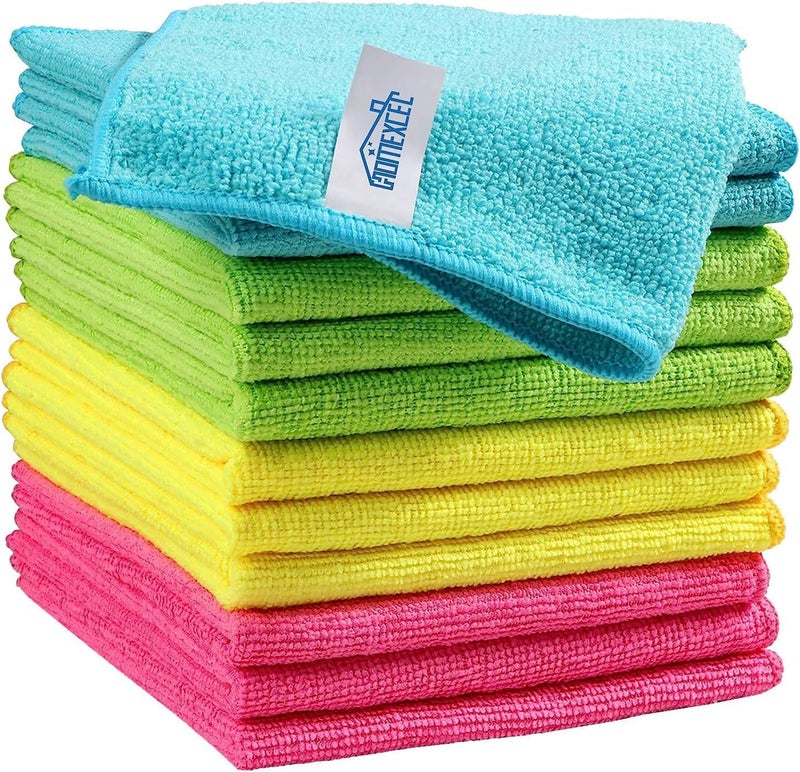 HOMEXCEL Microfiber Cleaning Cloth,12 Pack Cleaning Rags, Cleaning Towels with 4 Color Assorted, 11.5"X11.5"(Green/Blue/Yellow/Pink) - Image 1