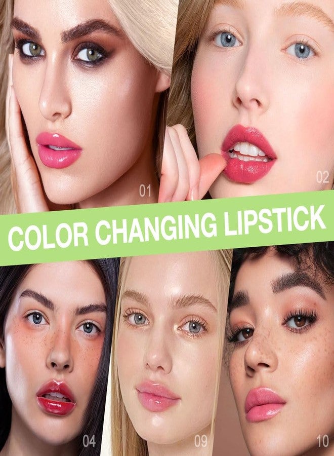 BINGBRUSH Peach Color Changing Lipstick,Moisturizer Long Lasting Lip Care Lip Balm Magic Lip Gloss Lip Tint Stain Gloss Set for Women(5 Pcs-01#Aloe+02#Strawberry+09#Peach+04#Red Cherry+10#Avocado) - Image 4