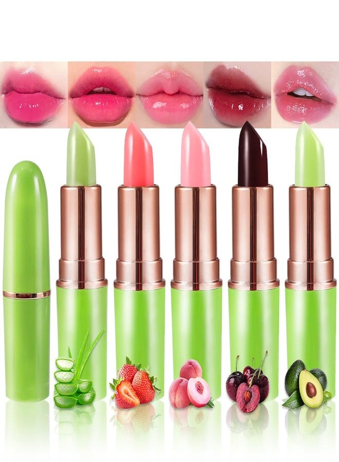BINGBRUSH Peach Color Changing Lipstick,Moisturizer Long Lasting Lip Care Lip Balm Magic Lip Gloss Lip Tint Stain Gloss Set for Women(5 Pcs-01#Aloe+02#Strawberry+09#Peach+04#Red Cherry+10#Avocado) - Image 1