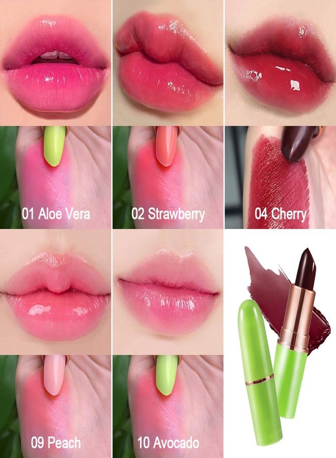 BINGBRUSH Peach Color Changing Lipstick,Moisturizer Long Lasting Lip Care Lip Balm Magic Lip Gloss Lip Tint Stain Gloss Set for Women(5 Pcs-01#Aloe+02#Strawberry+09#Peach+04#Red Cherry+10#Avocado) - Image 2
