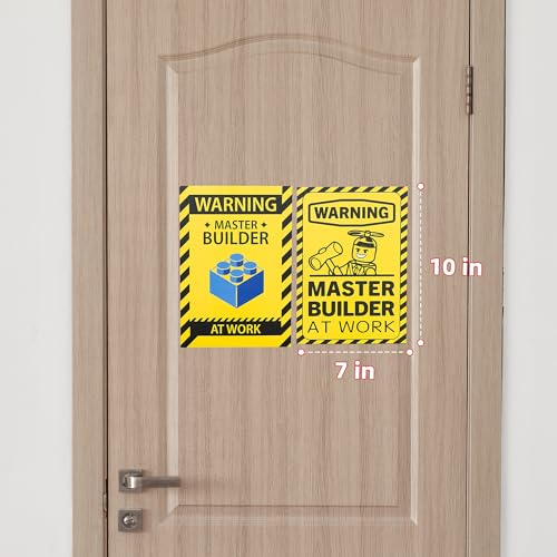 EliteSign 2 Pcs Wall Art Poster Caution Master Builder at Work, Vinyl Building Block Caution for Boys Room Décor, Fun Design Poster for Kids, Playful Room Decorations Stickers Included - Image 5