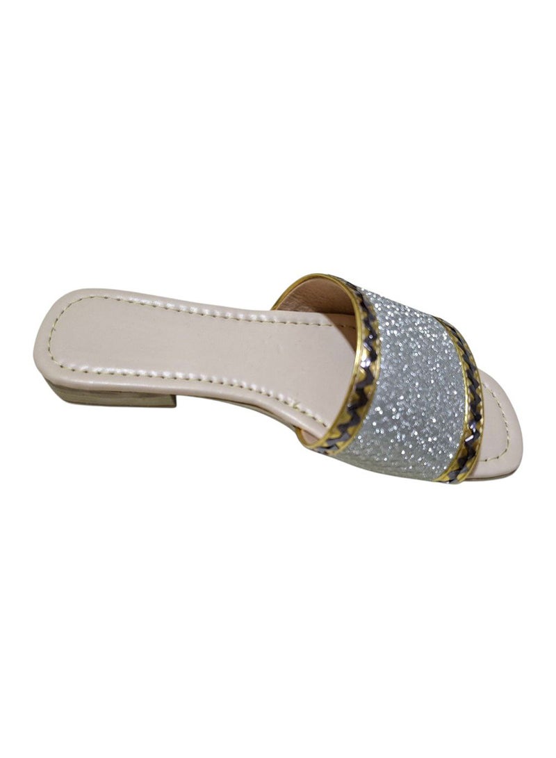 Karisma Flat Squared Toe Slippers With Simple Canvas With Embroidered Upper Strap - Image 3