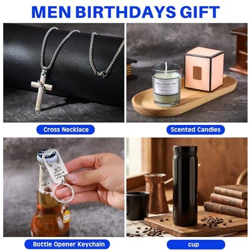 Afarnook 13 Pcs Birthdays Gifts Baskets for Men Get Well Gifts Set for Men Father's Day Gift Box Tumbler Wallet Robe Scented Candle Notebook Sock Bracelet for Father Dad Boyfriend Husband(Navy Blue) - Image 3