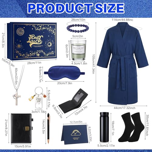 Afarnook 13 Pcs Birthdays Gifts Baskets for Men Get Well Gifts Set for Men Father's Day Gift Box Tumbler Wallet Robe Scented Candle Notebook Sock Bracelet for Father Dad Boyfriend Husband(Navy Blue) - Image 2