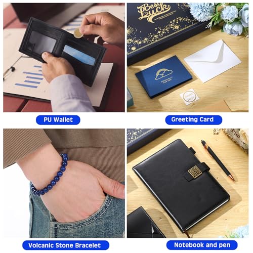 Afarnook 13 Pcs Birthdays Gifts Baskets for Men Get Well Gifts Set for Men Father's Day Gift Box Tumbler Wallet Robe Scented Candle Notebook Sock Bracelet for Father Dad Boyfriend Husband(Navy Blue) - Image 4