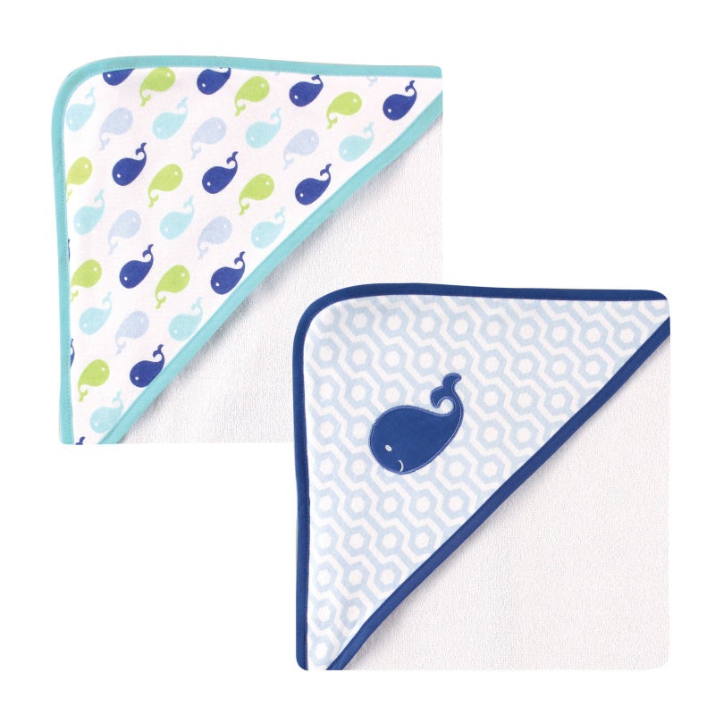 Luvable Friends Unisex Baby Cotton Terry Hooded Towels, Blue Whale, One Size - Image 1