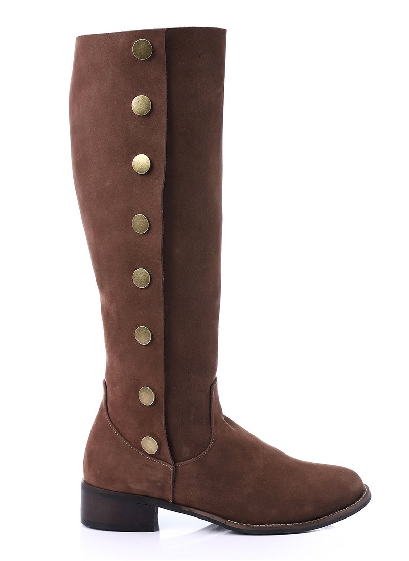 Mr.joe Burnette Brown Side Snap Buttons Knee High Boots For Women  - Image 2