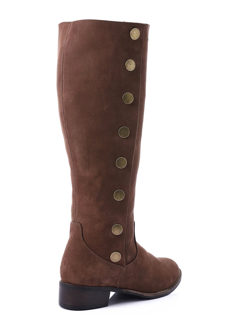 Mr.joe Burnette Brown Side Snap Buttons Knee High Boots For Women  - Image 3