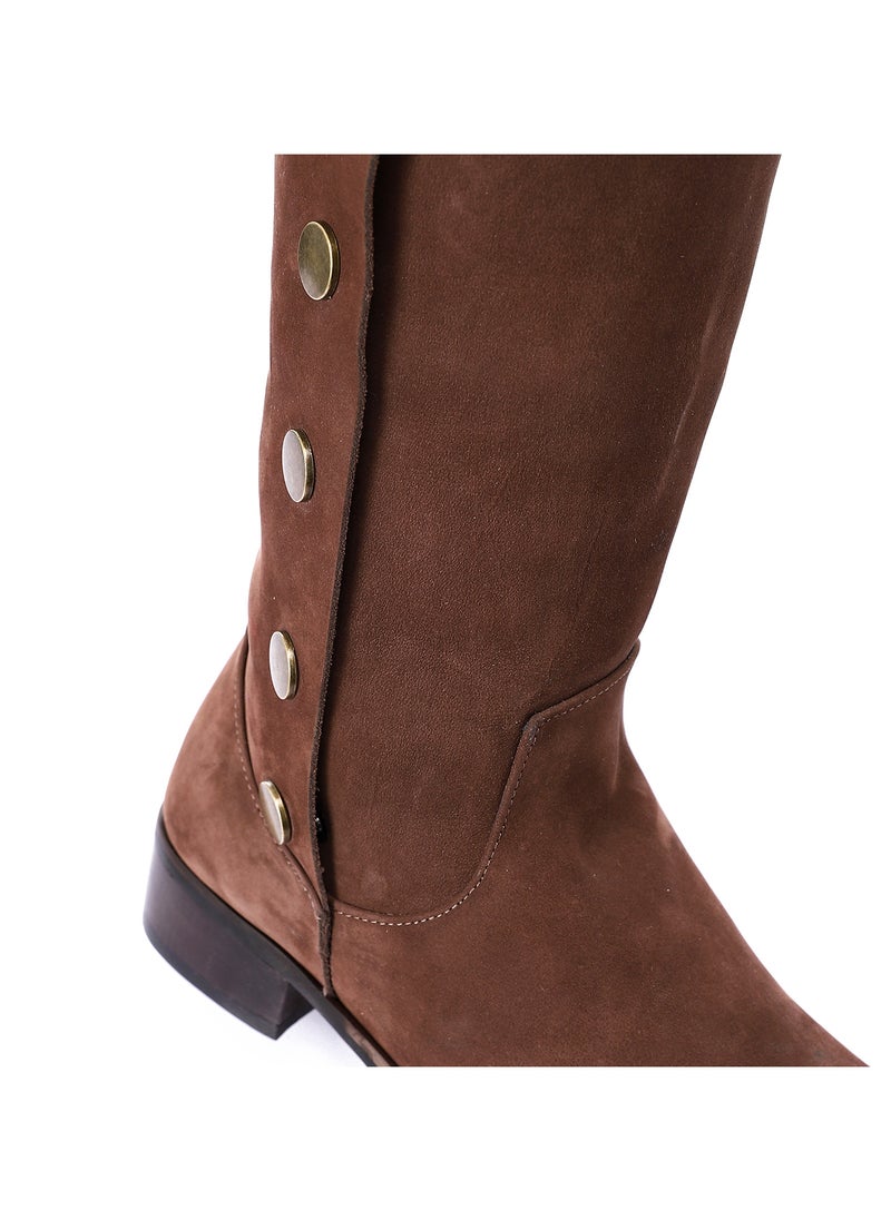 Mr.joe Burnette Brown Side Snap Buttons Knee High Boots For Women  - Image 5