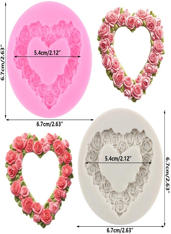 RFGHAC Rose Wreath Fondant Molds Heart Flower Garland Silicone Mold for Wedding Party Cake Decorating Cupcake Topper Chocolate Candy Gum Paste Polymer Clay Set Of 2 - Image 2
