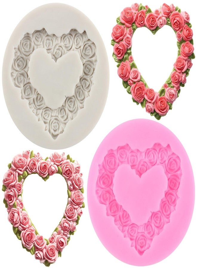 RFGHAC Rose Wreath Fondant Molds Heart Flower Garland Silicone Mold for Wedding Party Cake Decorating Cupcake Topper Chocolate Candy Gum Paste Polymer Clay Set Of 2 - Image 1