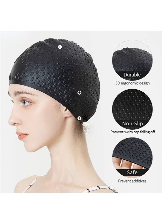 2 Pack Swimming Bubble Cap For Men Women, Long Hair Swim Cap Silicone Swim Cap For Swimming Pool - Image 3